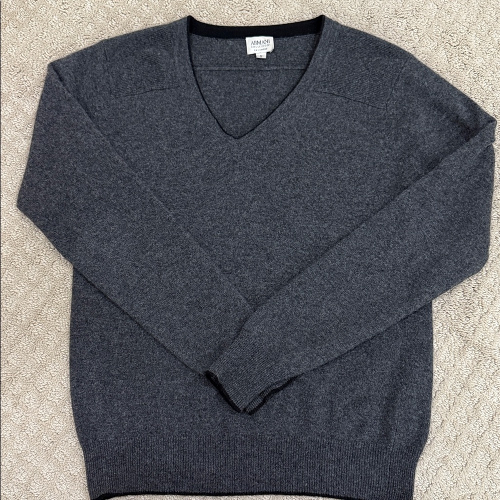 Giorgio Armani Dark Gray V-Neck Sweater for Men